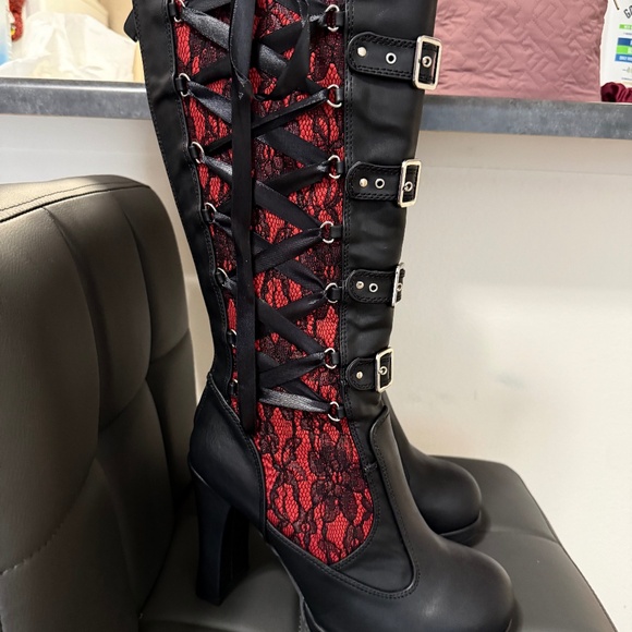 Demonia Women's Red and Black Boots - Picture 1 of 4